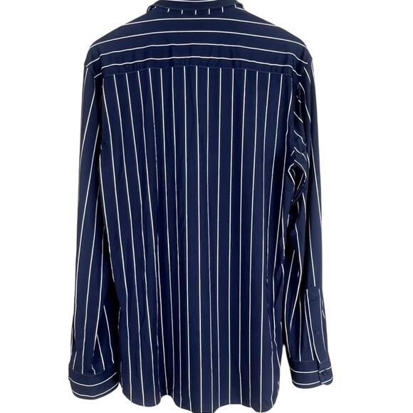 Zara Button Down Shirt Mens L Navy Blue Striped Slim Fit Preppy Business Casual - Picture 2 of 3
